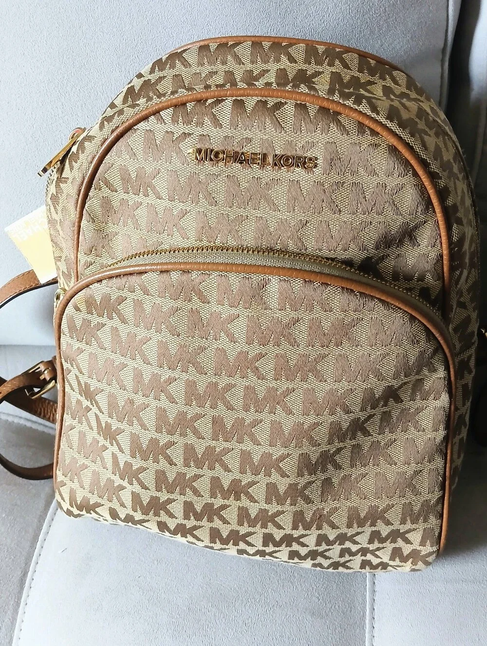 Michael Kors Tan/Brown Signature Logo Medium. Backpack. MSRP $428.